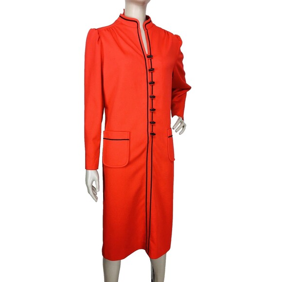 Vintage 60s Marty Gutmacher Red Puff Sleeves Mod Toggle Button Shift Dress S/M/L - Picture 2 of 7